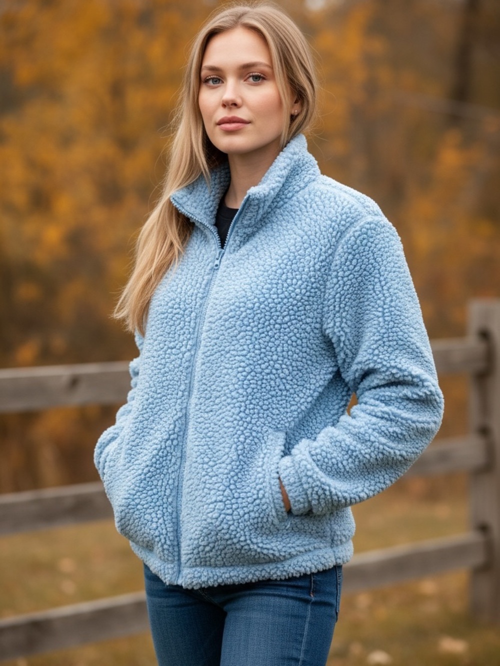 Urban Outfitters Baby Blue Cropped Sherpa Fleece Oversized Jacket
